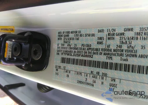 2025 Ford F-150 Xlt из США, поврежденный, VIN 1FTFW3LD2SFA08092